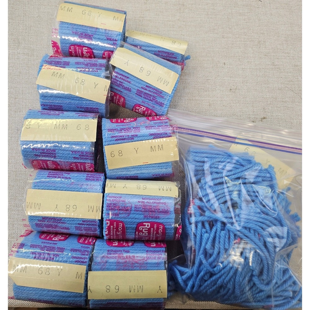 Mary Maxim Rug Yarn Lot 10 Bundles Light Blue 100% Orlon Acrylic Vintage Pre-Cut